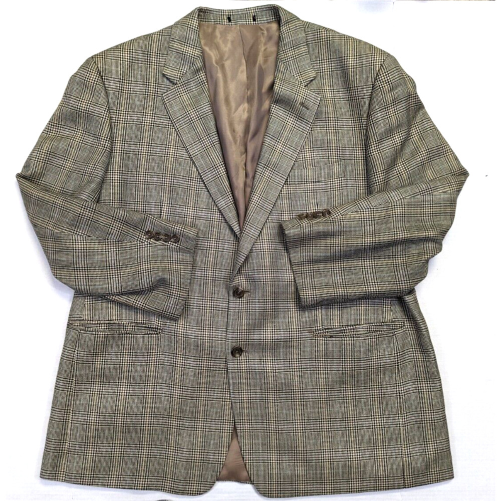 Chaps 100% Silk Blazer Men Size 48r Glen Plaid 2 Button Notched Sports Coat